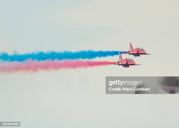 The Red Arrows perform at the Festival of Flight at Biggin Hill Airport on August 20 on August 20, 2017 in Biggin Hill, England.