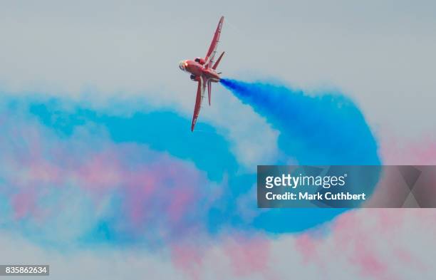 The Red Arrows perform at the Festival of Flight at Biggin Hill Airport on August 20 on August 20, 2017 in Biggin Hill, England.