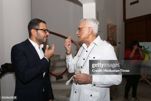 Entrepreneur Sanjay Kapur with RS Sodhi during the launch of businesswoman Priti Paul's debut book, that aims at teaching alphabet in an Indian way,...