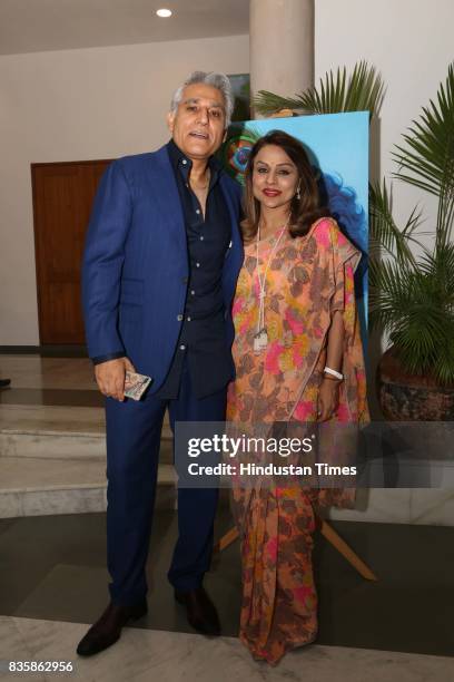 Navin Ansal and Raseel Gujral Ansal during the launch of businesswoman Priti Paul's debut book, that aims at teaching alphabet in an Indian way, at...