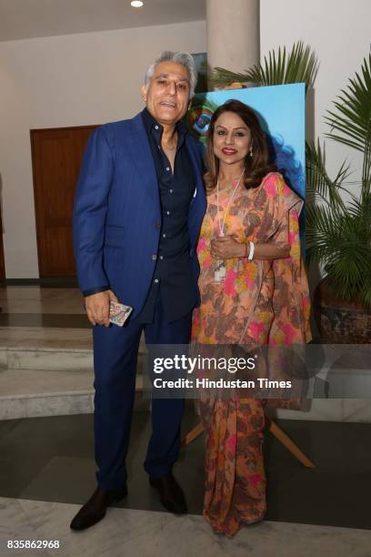 Navin Ansal and Raseel Gujral Ansal during the launch of businesswoman Priti Paul's debut book, that aims at teaching alphabet in an Indian way, at...