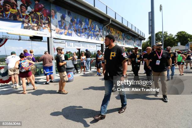 Joaquin Benoit of the Pittsburgh Pirates walks outside Lamade Stadium during the 2017 Little League World Series on Sunday, August 20, 2017 in South...