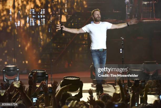 Dierks Bentley performs during his "What The Hell" world tour at Toyota Amphitheatre on August 19, 2017 in Wheatland, California.