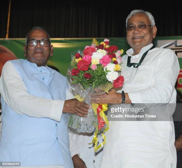 Bihar Chief Minister and JD Chief Nitish Kumar at National Council Meeting of the party, on August 19, 2017 in Patna, India. Nitish Kumar said that...