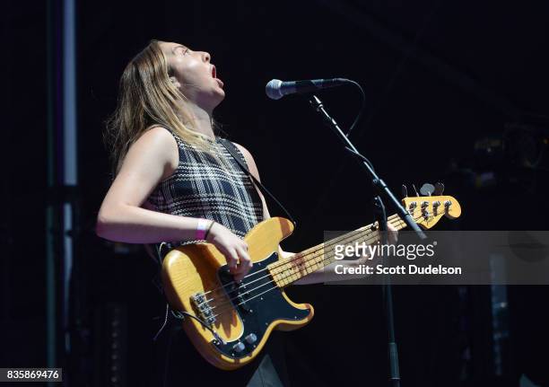 Singer Este Haim of the band HAIM performs onstage during the Alt 98.7 Summer Camp concert at Queen Mary Events Park on August 19, 2017 in Long...