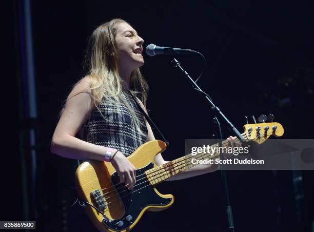 Singer Este Haim of the band HAIM performs onstage during the Alt 98.7 Summer Camp concert at Queen Mary Events Park on August 19, 2017 in Long...