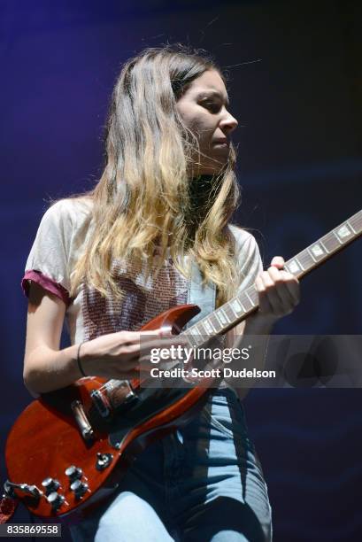 Singer Danielle Haim of the band HAIM performs onstage during the Alt 98.7 Summer Camp concert at Queen Mary Events Park on August 19, 2017 in Long...