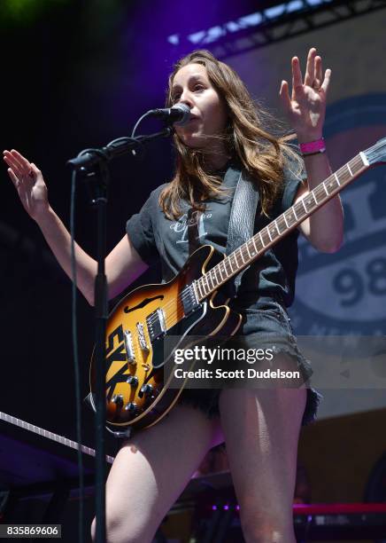 Singer Alana Haim of the band HAIM performs onstage during the Alt 98.7 Summer Camp concert at Queen Mary Events Park on August 19, 2017 in Long...