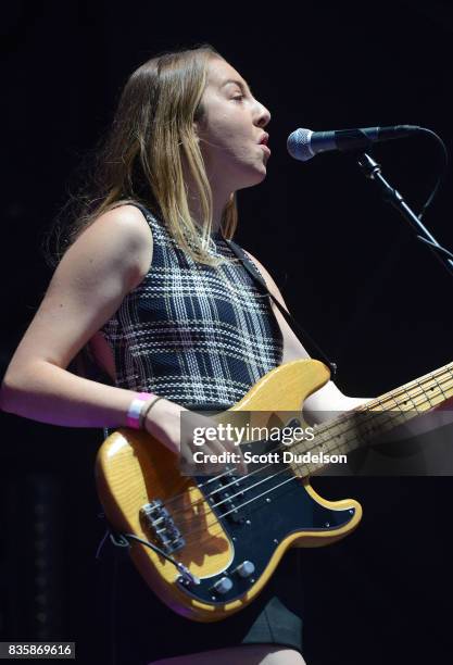 Singer Este Haim of the band HAIM performs onstage during the Alt 98.7 Summer Camp concert at Queen Mary Events Park on August 19, 2017 in Long...