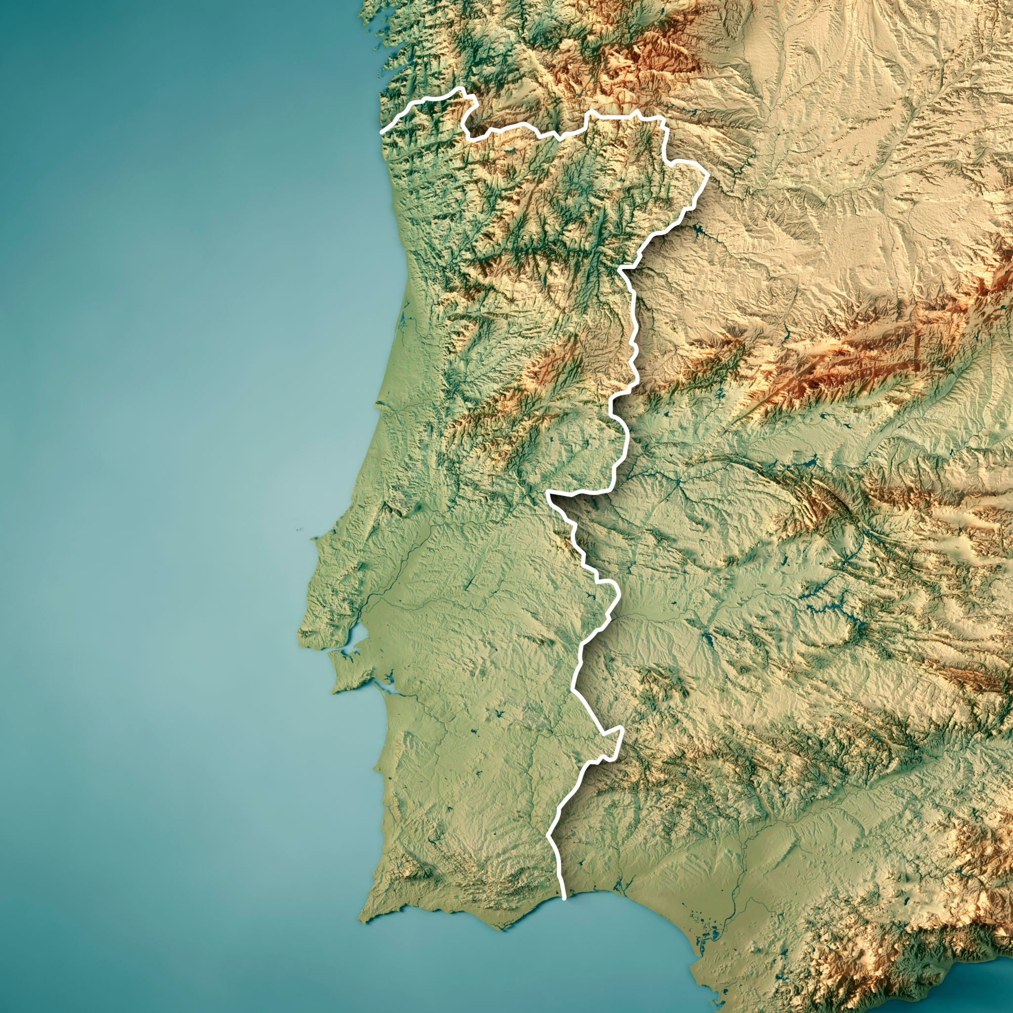 Portugal país Render 3D mapa topográfico fronteira Portugal país Render 3D mapa topográfico fronteira