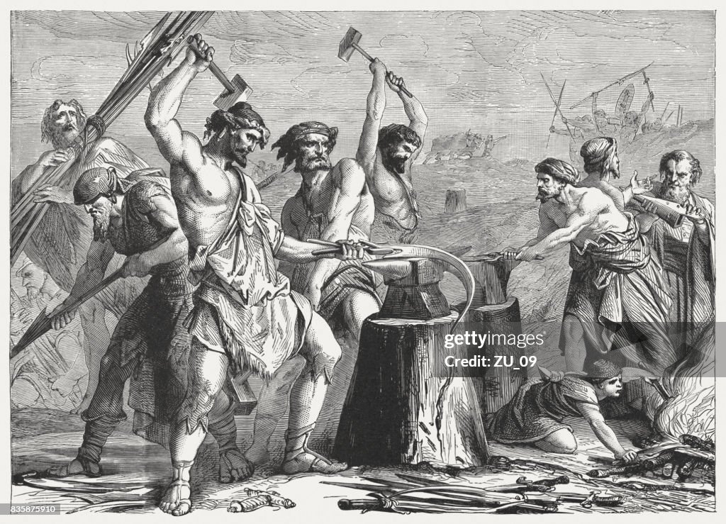 Swords into ploughshares (Isaiah 2, 4), wood engraving, published 1886