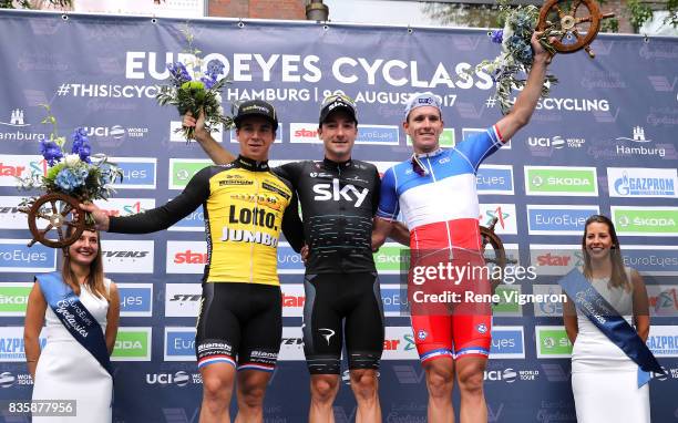 22nd Euroeyes Cyclassics 2017 Podium / Dylan GROENEWEGEN / Elia VIVIANI / Arnaud DEMARE / Celebration / Hamburg - Hamburg / Vattenfall Cyclassics /