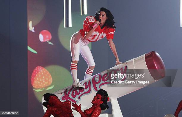 Katy Perry onstage at the MTV Europe Music Awards, held at the Echo Arena on November 6, 2008 in Liverpool, England.