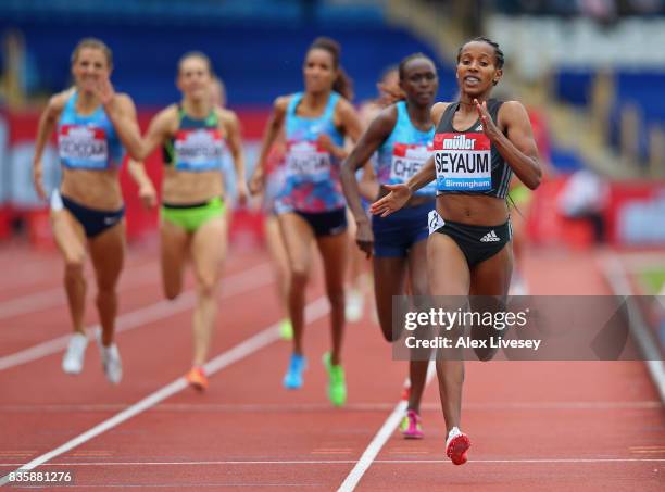 Dawit Seyaum of Ethiopia in action during the Women's 1500m race at the Muller Grand Prix Birmingham meeting at Alexander Stadium on August 20, 2017...