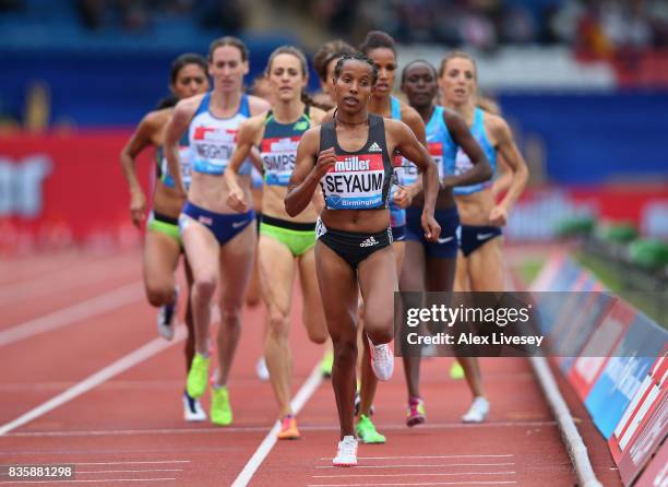 Dawit Seyaum of Ethiopia in action during the Women's 1500m race at the Muller Grand Prix Birmingham meeting at Alexander Stadium on August 20, 2017...