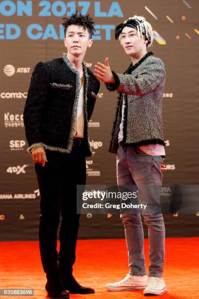 Musical Group Super Junior - D&E, including Donghae and Eunhyuk attend the red carpet photo op at KCON 2017 on August 19, 2017 in Los Angeles,...