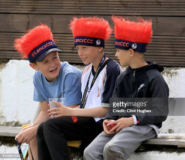 Young fans watch the game during the Kia Super League match between Lancashire Thunder and Loughborough Lightning at Blackpool Cricket Club on August...