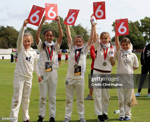 Young fans show their support during the Kia Super League match between Lancashire Thunder and Loughborough Lightning at Blackpool Cricket Club on...