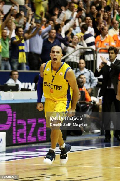 Carlos Arroyo, #7 of Maccabi Electra in action during the Euroleague Basketball Game 3 match between Maccabi Electra Tel Aviv and Le Mans Sarthe...