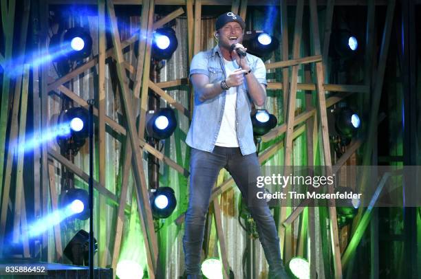 Cole Swindell performs during the "What The Hell" world tour at Toyota Amphitheatre on August 19, 2017 in Wheatland, California.