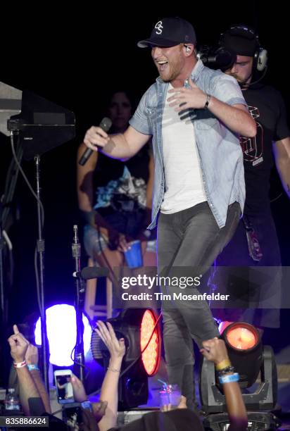 Cole Swindell performs during the "What The Hell" world tour at Toyota Amphitheatre on August 19, 2017 in Wheatland, California.