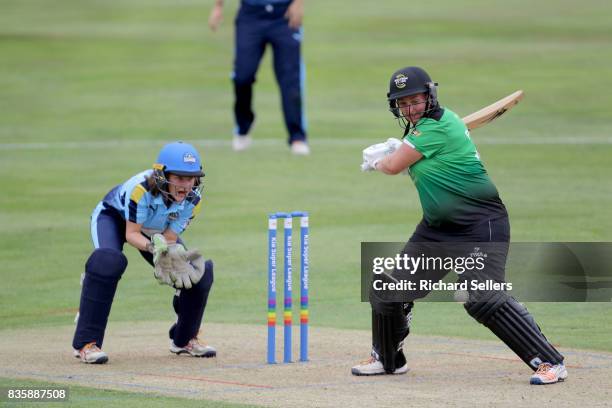 Rachel Priest of Western Storm batting during the Kia Super League between Yorkshire Diamonds v Western Storm at York on August 20, 2017 in York,...