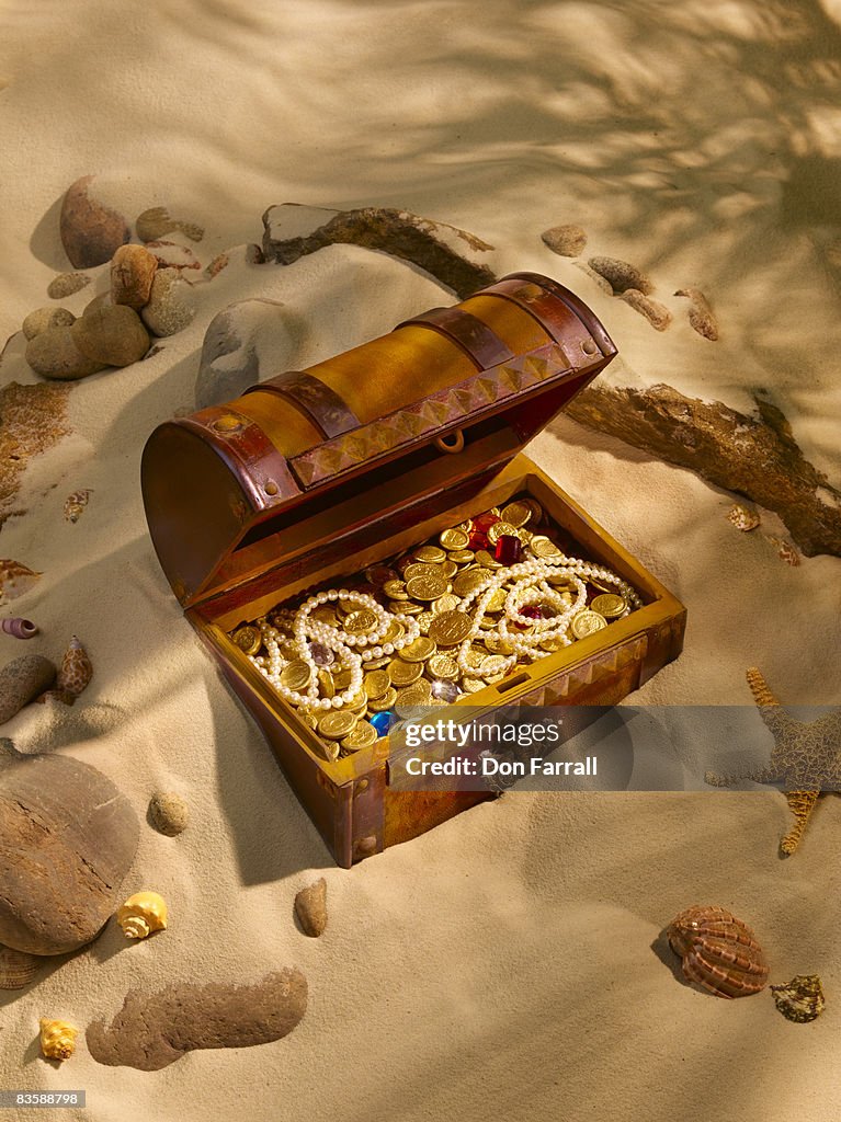 Treasure chest in the sand