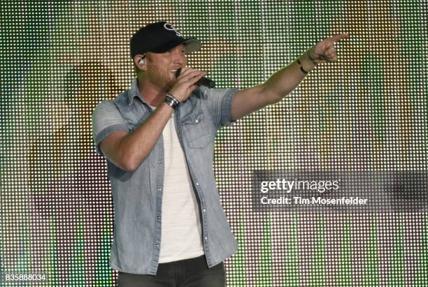 Cole Swindell performs during the "What The Hell" world tour at Toyota Amphitheatre on August 19, 2017 in Wheatland, California.