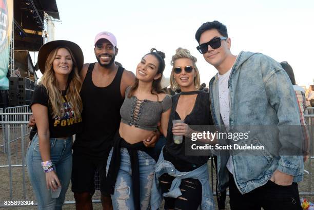 Personalities Becca Tilley, Eric Bigger and Ashley Iaconetti and Tom Sandoval of The Bachelor attend the Alt 98.7 Summer Camp concert at Queen Mary...