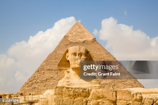 Daytime view pyramid with sphinx foreground Daytime view pyramid with sphinx foreground