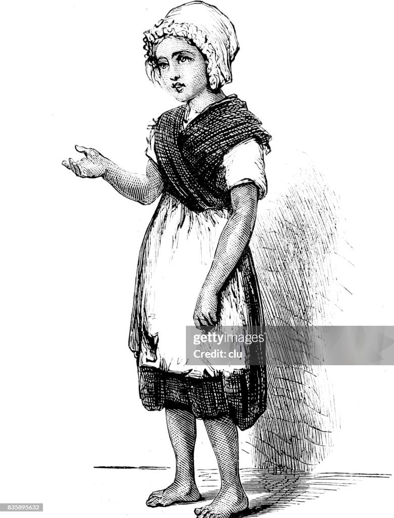 Girl begging on street, holding hand open