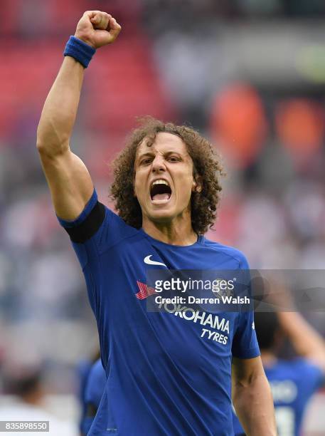 David Luiz of Chelsea celebrates victory after the Premier League match between Tottenham Hotspur and Chelsea at Wembley Stadium on August 20, 2017...