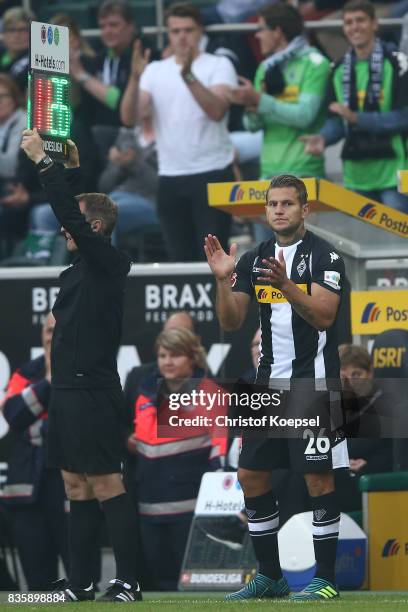 Raul Bobadilla of Moenchengladbach about to come on during the Bundesliga match between Borussia Moenchengladbach and 1. FC Koeln at Borussia-Park on...