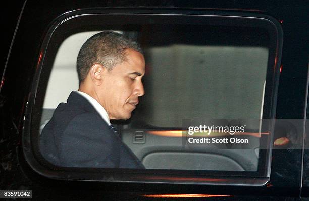 President-elect Barack Obama leaves an office building November 6, 2008 in downtown Chicago, Illinois. Obama has scheduled his first press conference...