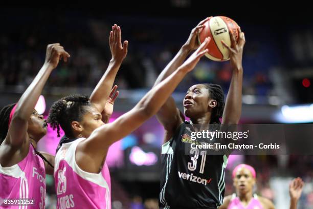 Tina Charles of the New York Liberty defended by Alyssa Thomas of the Connecticut Sun during the Connecticut Sun Vs New York Liberty, WNBA regular...