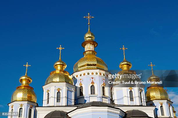 ukraine, kiev, st michael monastery and golden dom - ukrainian orthodox church stock pictures, royalty-free photos & images