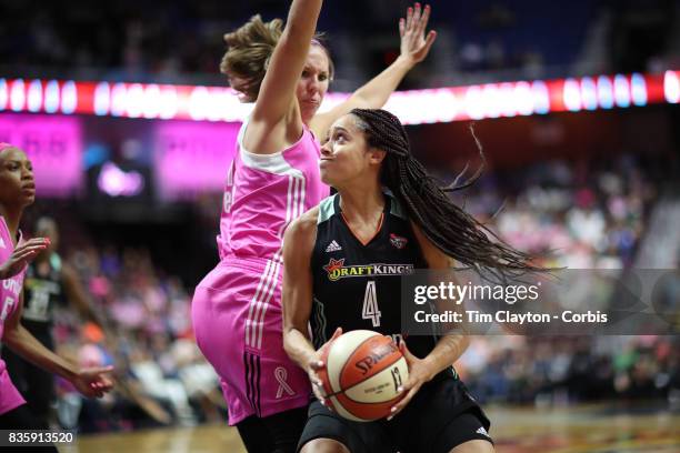 Nayo Raincock-Ekunwe of the New York Liberty in action during the Connecticut Sun Vs New York Liberty, WNBA regular season game at Mohegan Sun Arena...