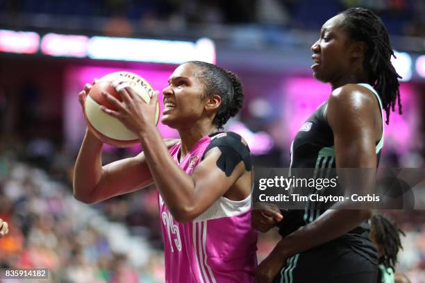 Alyssa Thomas of the Connecticut Sun defended by Tina Charles of the New York Liberty during the Connecticut Sun Vs New York Liberty, WNBA regular...