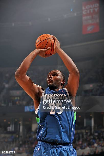 Al Jefferson of the Minnesota Timberwolves takes a jump shot against the Oklahoma City Thunder during the game at the Ford Center on November 2, 2008...