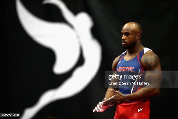 Donnell Whittenburg looks on during the P&G Gymnastic Championships at Honda Center on August 19, 2017 in Anaheim, California.