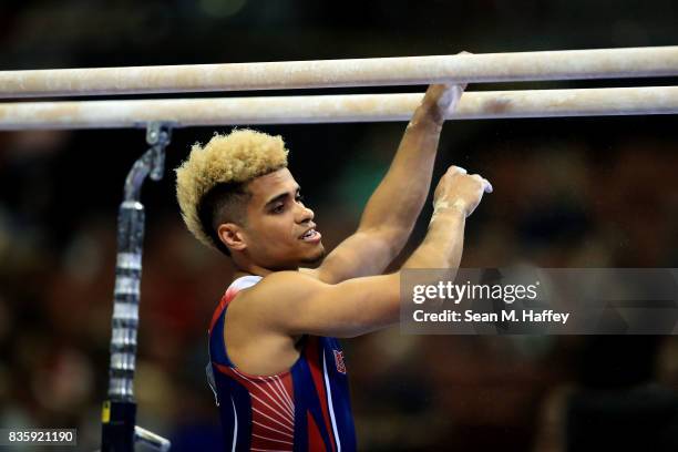 Donothan Bailey competes on the Parallel Bars during the P&G Gymnastic Championships at Honda Center on August 19, 2017 in Anaheim, California.