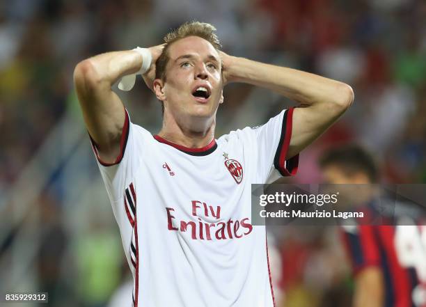 Andrea Conti of Milan shows his dejection during the Serie A match between FC Crotone and AC Milan on August 20, 2017 in Crotone, Italy.