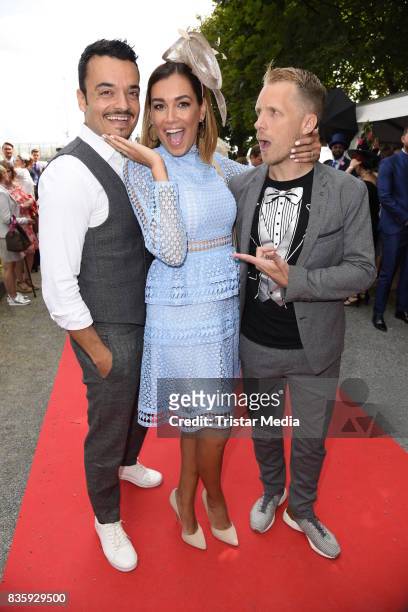 Giovanni Zarrella, his wife Jana Ina Zarrella and Oliver Pocher during the Audi Ascot Race Day 2017 on August 20, 2017 in Hanover, Germany.