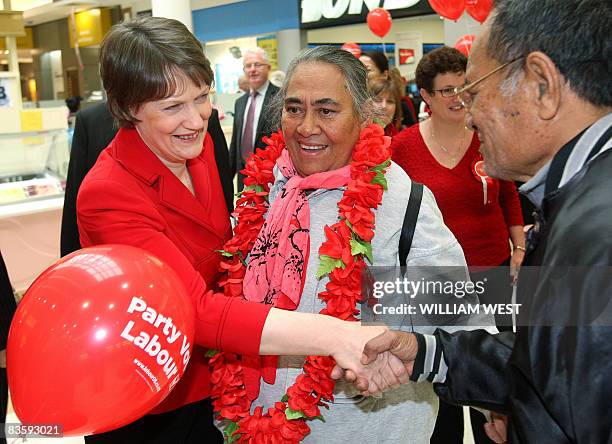 New Zealand's Labour Prime Minister Helen Clark speaks to supporters as she tours a shopping centre in Auckland's western suburbs, on November 7,...