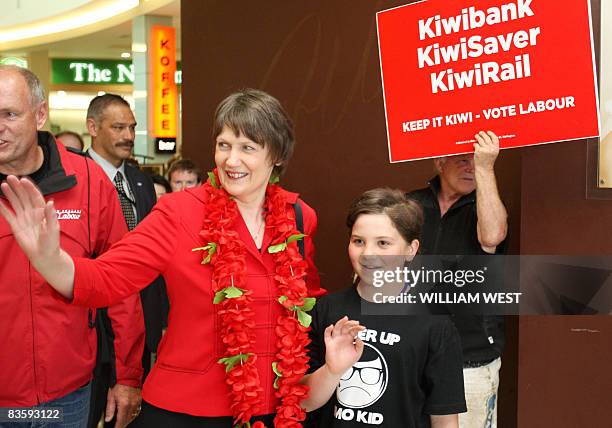 New Zealand's Labour Prime Minister Helen Clark greets supporters as she tours a shopping centre in Auckland's western suburbs, on November 7, 2008....