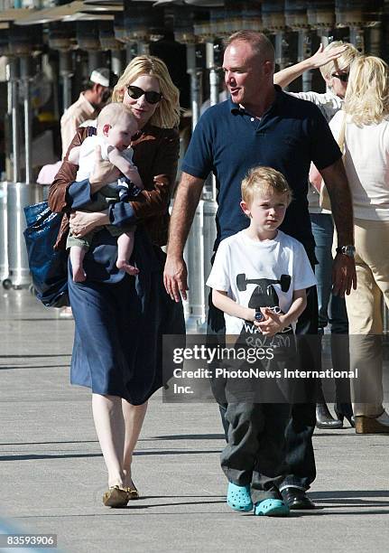 Actress Cate Blanchett, son Ignatius Martin Upton, husband Andrew Upton and son Dashiell John enjoy lunch at Woolloomooloo Wharf on October 25, 2008...