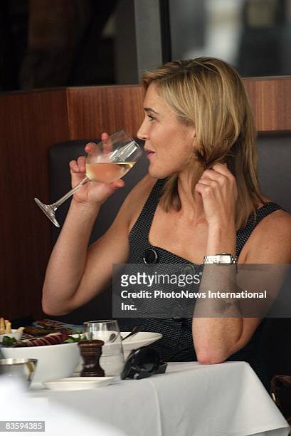 Newsreader Anna Coren is seen lunching with an un-dentified companion at the Woolloomooloo Wharf on November 7, 2008 in Sydney, Australia.
