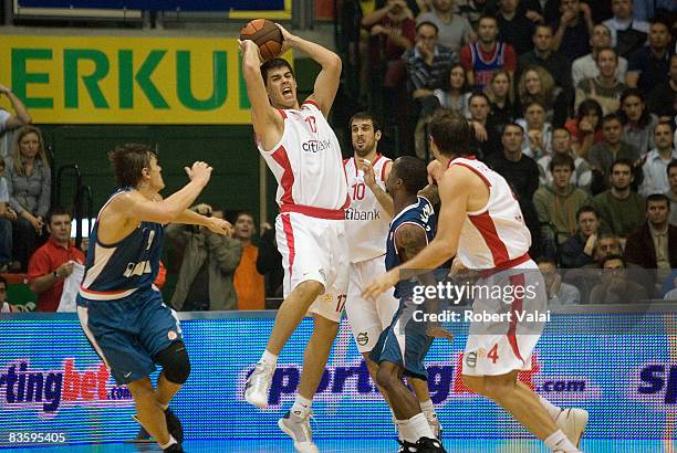 Robert Troha, #9 of Cibona,Zoran Erceg, #17 of Olympiacos,Yotam Halperin, #10 of Olympiacos.Earl Calloway, #13 of Cibona and Theo Papaloukas, #4 of...