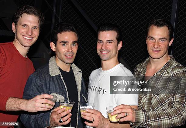 The Jersey Boys" Sebastian Arcelus, Dominic Scaglione Jr., Dominic Nolfi and Matt Bogart attend a celebration for "Jersey Boys" third year on...