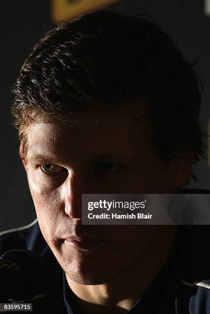 Luke Burgess speaks to the media after the Australian Wallabies captain's run at Stadio Euganeo on November 7, 2008 in Padua, Italy.